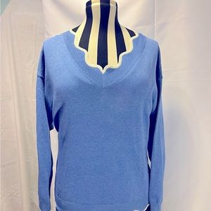Pretty in Periwinkle. Sweater with sweetheart neckline.